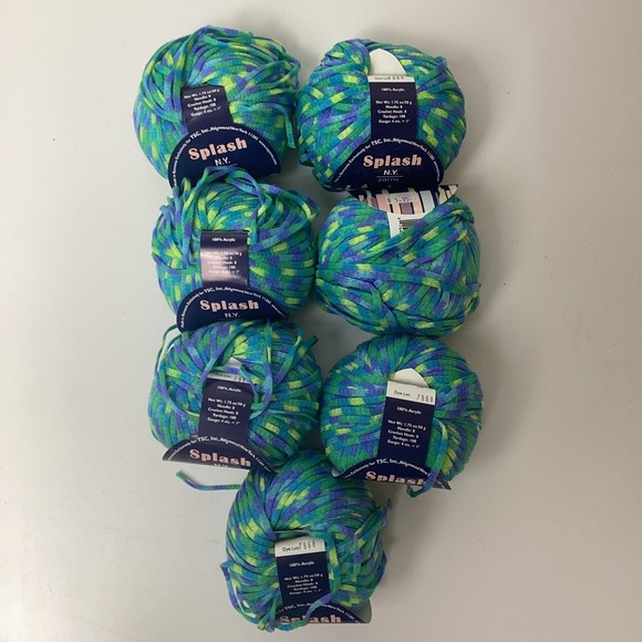 Splash NY Yarns 7 Balls 100% Acrylic Blue Green Purple Tweed Knitting Crochet - Picture 1 of 8